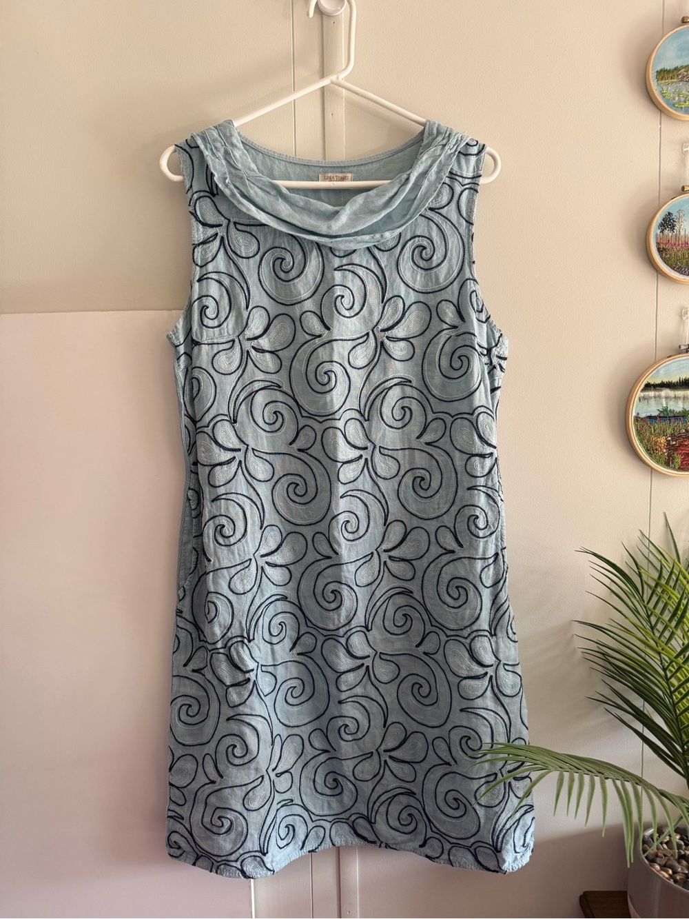 LINA TOMEI 100% Linen Embroidered Dress L